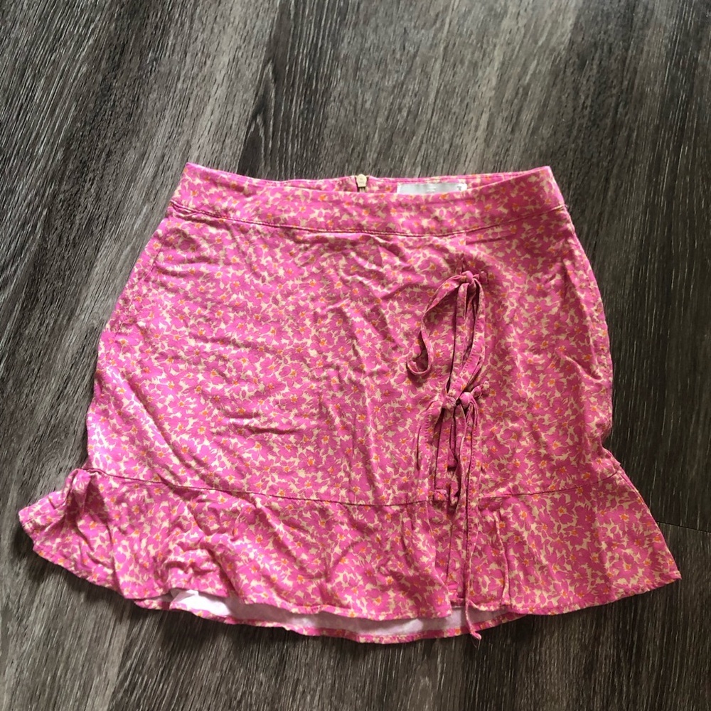 Pull & Bear Pink Orange Floral Ruffle Mini Skirt S